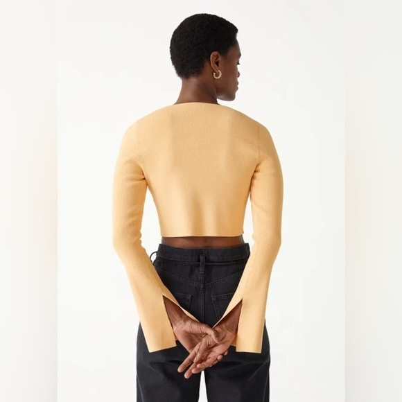 & OTHER STORIES Women’s Trumpet Sleeve Cardigan Ribbed Cropped Yellow Size XS - Picture 2 of 8